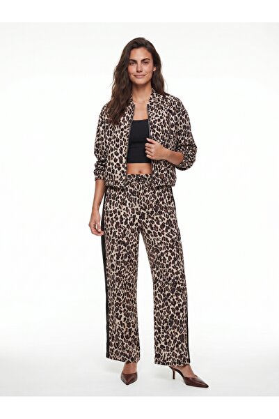 ONLOOX Leopard Cotton Stretch Fabric Elastic Waist Jogger Cut Side Stripe Det...
