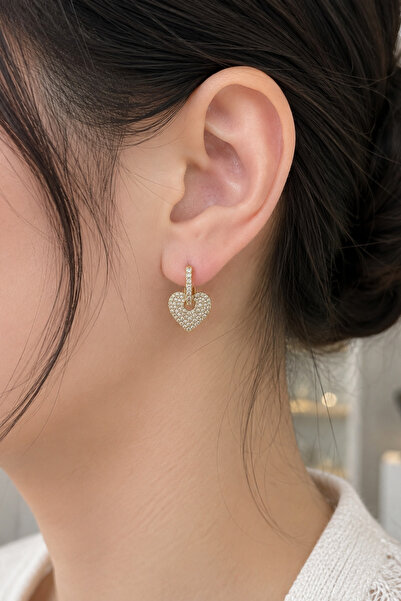 Balenbi Women's Gold Color Heart Figured Zircon Stone Dangle Earrings 1052