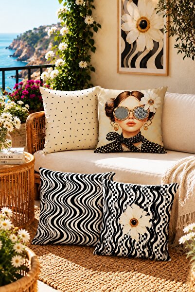 EVPANYA Set de 4 huse de pernă cu model floral și ochelari pentru femei