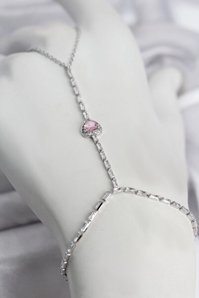 Clariss Silver Color Brass Zircon Stone Pink Heart Model Şahmeran