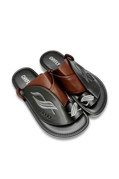 Khayrat Slipper صندل رجالي جلدي بنمط منسوج تقليدي خليجي مع حزام قابل للتعديل ...