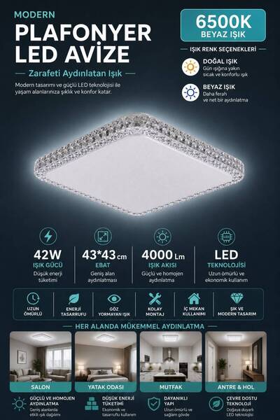 LEDAY 42 WATT 43x43CM LED PLAFONYER AVİZE