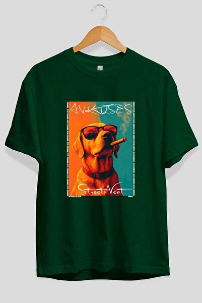 Ankhises Tricou verde supradimensionat cu imprimeu Dog For Love 1, 100% bumba...