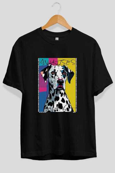 Ankhises For the Love of Dogs 58 Dog Printed Black Oversize T-Shirt 100% Cott...