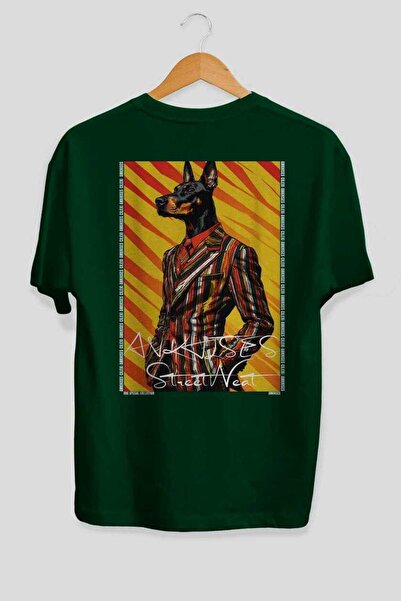 Ankhises For Dog Lovers 36 Back Dog Print Green Oversize T-Shirt 100% Cotton ...