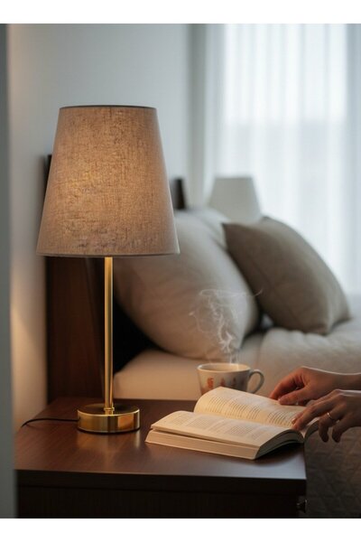 Dekovien Mink Fabric Headboard with Gold Flat Metal Legs Modern Lampshade 45X...