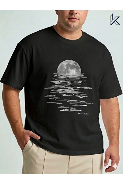 JENOLAN Men's Large Size Yakamoz Printed Oversize T-Shirt Casual Boyfirend