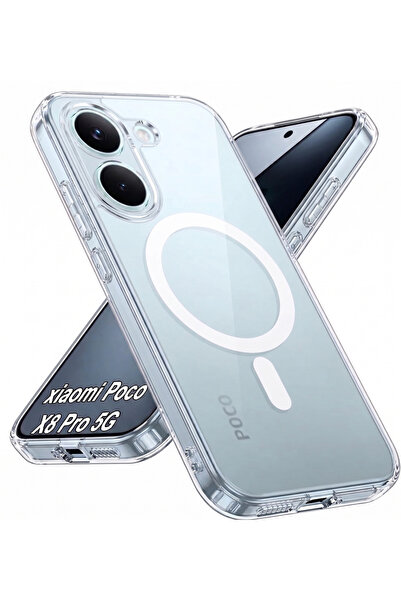 Rivor Poco X8 Pro Uyumlu Kılıf Kamera Yükseltili Magsafe Şarj Özellikli Şeffa...
