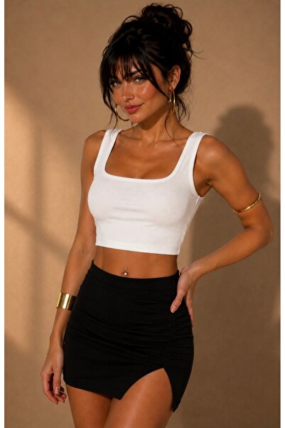 Be Best Women White Front Back U Neck Camisole Crop Blouse Be422