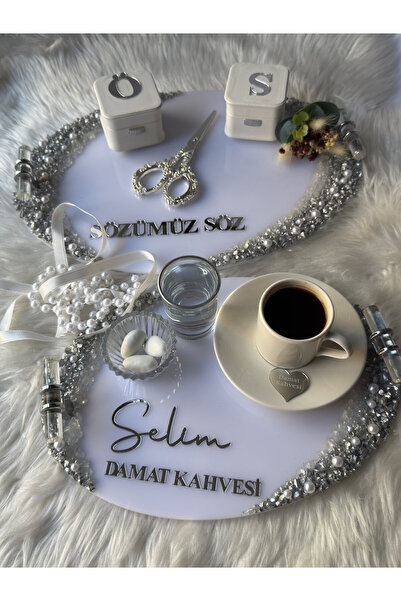 CatplexBoutique Söz Tepsisi - Kişiye Özel 2'li Nişan Tepsisi Damat Kahvesi Te...