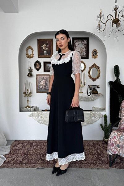 Caddebostan Moda فستان ميدي مزين بالدانتيل والكشكشة