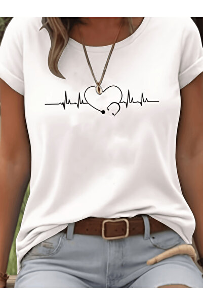 one button Black heartbeat print premium oversize t-shirt for women