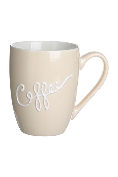 OEM Cană din ceramică bej 360ml, mesaj Coffee, model reliefat