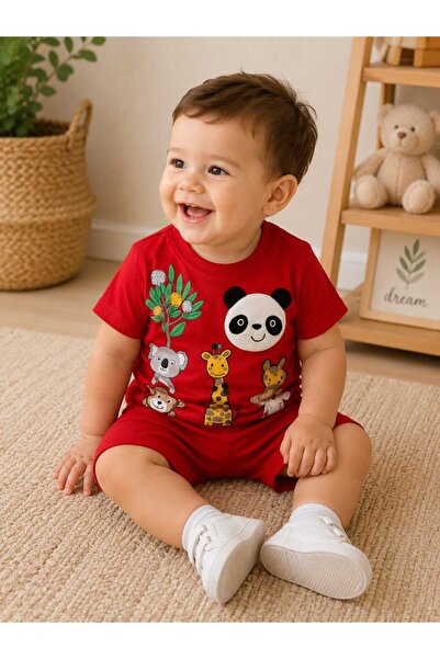 krm kerem bebe Baby Boy 3D Safari Panda Embossed Summer Set with Embroidered ...