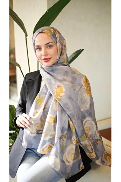 YILDIZ SCARFS Rosa Pattern Imported Cotton Shawl - Stone Gray