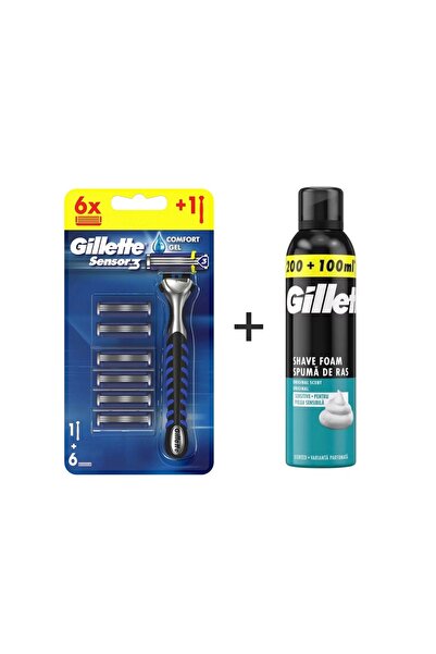 Gillette Sensor3 Tıraş Makinesi + 6 Yedek Tıraş Bıçağı + 300 ml Tıraş Köpüğü