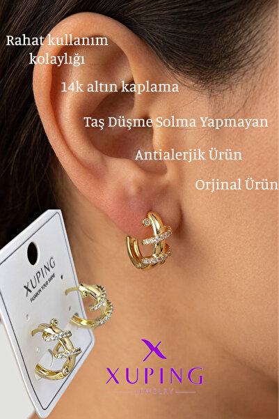 DİAVENTA TAKI VE AKSESUAR Xuping Vip Serisi 14K Gold Taşlı Minimal Kaburga Ha...