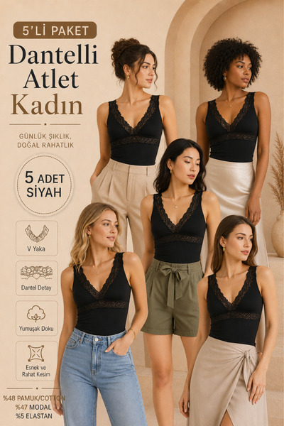 Loule Women's 5-Piece Lace Detailed V-Neck Cotton & Modal Stretchy Bustier Un...