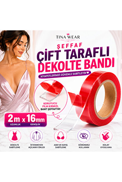 tina w e a r Şeffaf Çift Taraflı Dekolte Bandı Elbise ve Kıyafet Sabitleyici ...