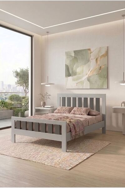 EGN WOODS Modern Sis Gri MDF Karyola - Tek ve Çift Kişilik Yatak Ölçü Seçenek...