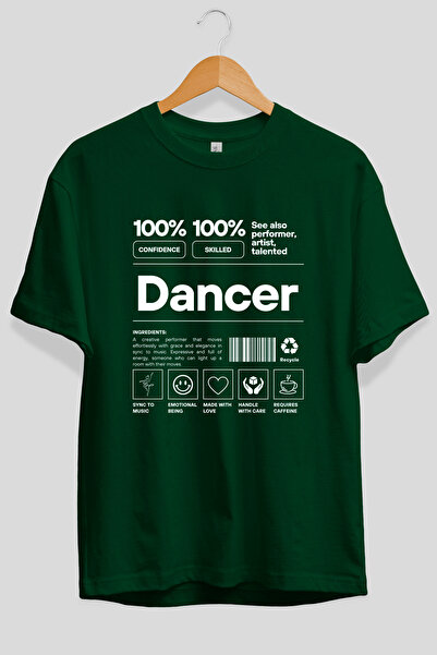 Ankhises Tricou verde cu imprimeu în față Dancer Oversize, 100% bumbac, îmbră...