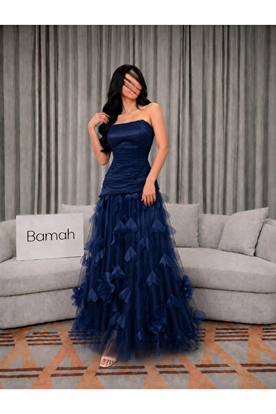 Bamah Elegant Rose Navy Evening Dress