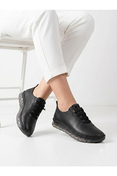 Voyager Women's Black Genuine Leather Orthopedic Sole Casual Shoes