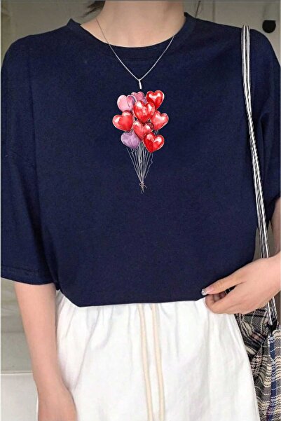 tkn your style Women's Colorful Heart Balloons Print Design Tshirt