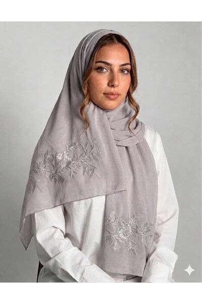 Veil Designer طرحه بوال طبقتين بتطريز علي الطرفين قماش ياباني 190*60