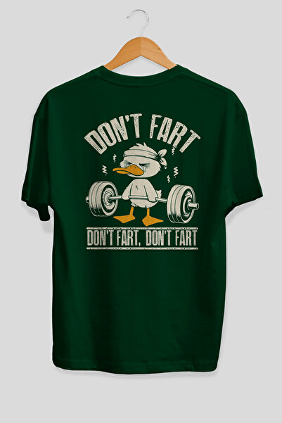 Ankhises Tricou verde Dont Fart oversize cu imprimeu pe spate, 100% bumbac, î...