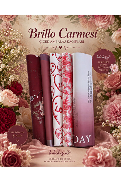 hobidaşım BRILLO CARMESÍ – Romantik Tasarım Çiçek Ambalaj Kağıdı Seti (10’lu ...