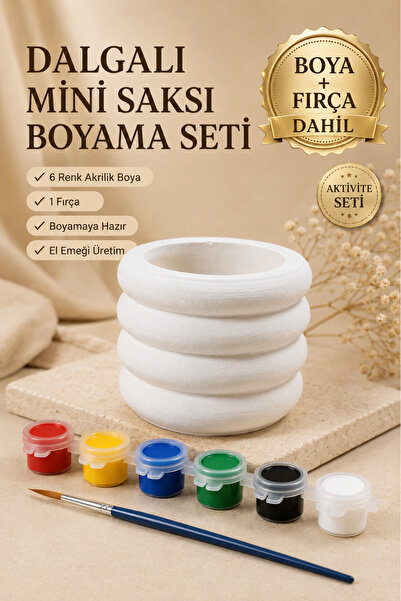 devhome Dalgalı Mini Saksı Boyama Seti - 6 Renk Akrilik Boya ve Fırça Dahil -...