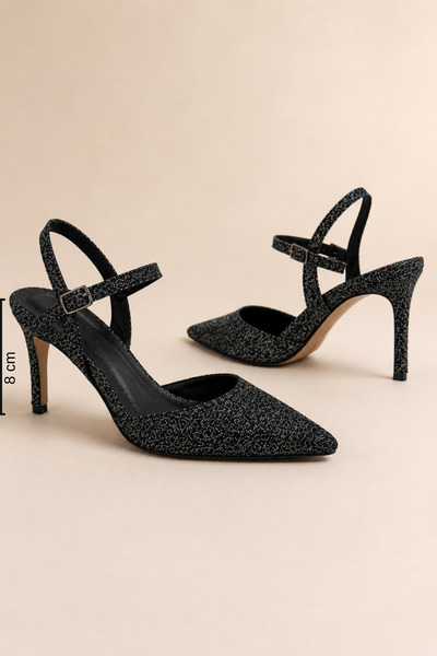 Women Lay-z Women's Black Glittery Open Back Evening Dress Shoes 8 cm Heel Co...