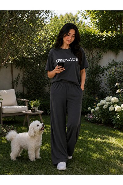 1way T-Shirt Pajamas with Elastic Wide-Leg Pants Home Set Fashionable and Com...