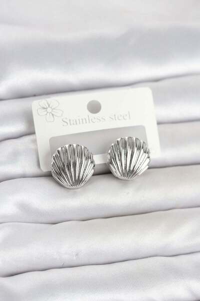 Inure Jewelry 316L Steel Silver Color Sea Shell Model Women's Earrings