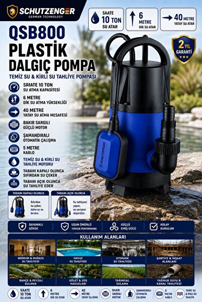 SCHUTZENGER QSB 800W ŞAMANDRALI DALGIÇ SU TAHLİYE POMPASI 40 MT YATAY ATAR TE...