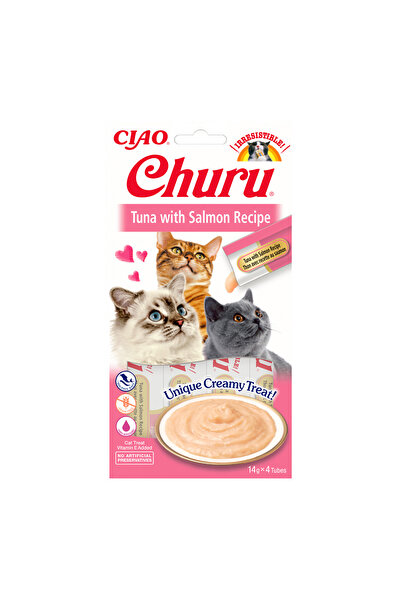 Inaba Ciao Churu Gustare cremoasă pentru pisici cu ton și somon 4x14g