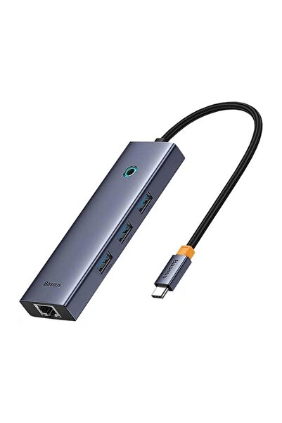 Baseus Hub USB-C UltraJoy 4-în-1 cu 3 porturi USB 3.0 și Ethernet RJ45, Gri