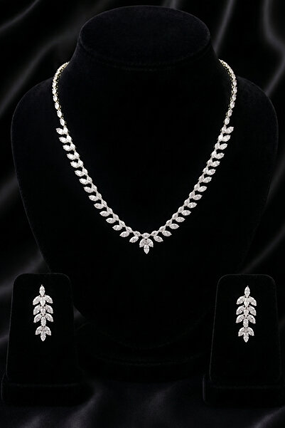 OSMANLI GÜMÜŞ Zirkon Su Yolu Set Rodyum Kaplama Bijoux Model Düğün Seti Nişan...