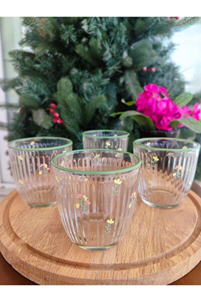 Madame Coco Ravenna Little Bloom Set of 4 Water Glasses - Green - 295 ml