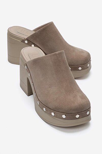 LuviShoes Bellune Stone Suede Genuine Leather Women's Thick Heeled Slippers w...