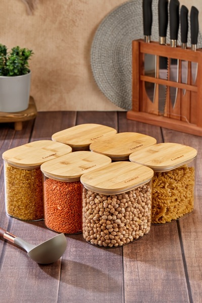 Cooker 6 عبوات من برطمانات زجاج البوروسيليكات سعة 1.4 لتر مع أغطية من الخيزرا...
