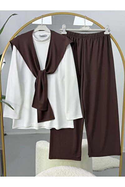 VOLT CLOTHİNG Kadın Çıkarılabilir Şal Detaylı Pantolonlu Tesettür Takım