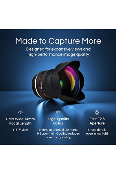 Rokinon عدسة FE14M-E بزاوية واسعة للغاية 14 مم F2.8 لكاميرات سوني E-mount