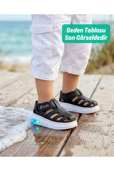 elma bebe Cırt Cırtlı Işıklı Kız Erkek Bebe Yazlık Spor Sandalet Ayakkabı
