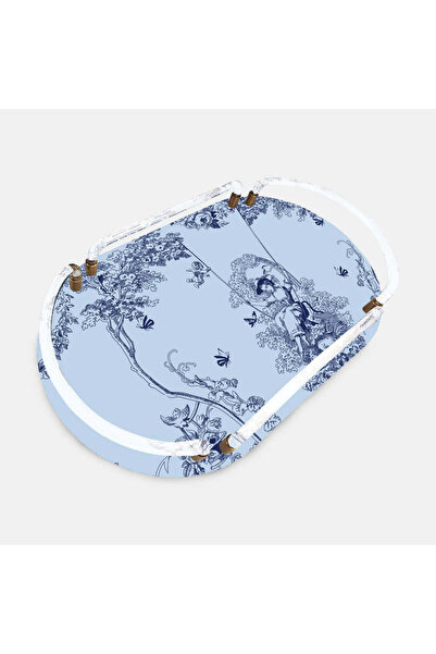 VİTELLİ Timeless Collection Mavi Oval Akrilik Tepsi Sunum Tepsisi - 40x23 cm