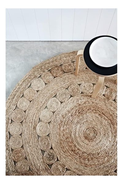 Handpicked Furniture Jute Pure Wool And Cotton Beige Round Carpet Ultra Soft Area Carpets For Bed Room Living Room And Dining Room Anti-Slip Floor Carpets Easy To Clean Made In Turkey