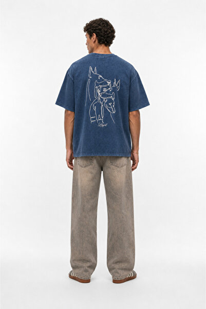 Respire Tricou Oversized Loyal cu aspect spălat, bleumarin