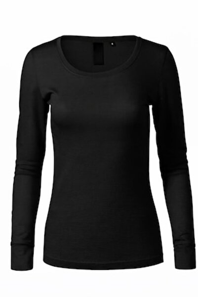 geravian Bluză de damă, lână merino, termică, neagră, 2XL