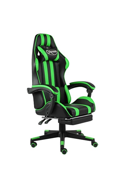 vidaxl Scaun de racing suport picioare negru/verde piele ecologică